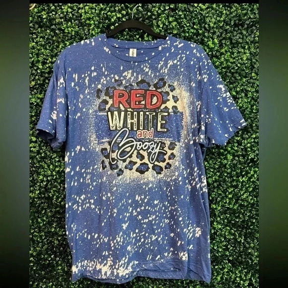 Red White and Boozy bleach washed Tee - Large - Picture 2 of 5